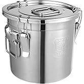 Beaccoss 304 Stainless Steel Airtight Canister for Kitchen, 3.2Gal/405oz Flour Container with Lids and Sturdy Locking Clamp, Metal Bucket Food Storage Containers for Rice Flour Coffee Bean Tea