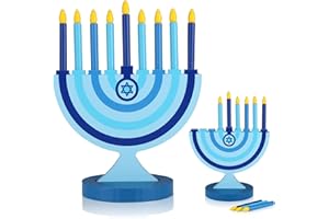 Beeveer Hanukkah Menorah for Kids Wooden Chanukah Candle Holders with Removable Candles Traditional Candles Menorah 9 Candles Hanukkah Candle Holder for Kids Jewish Gifts Decorations Party Favors