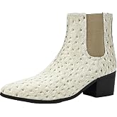 QEOSNBX Men'S Classic Leather Chunky Heel Chelsea Boots With Side Zipper Fashion Pointed Toe Elastic Band High Top Block High Heel Formal Chukka Booties For Casual Business Party Wedding