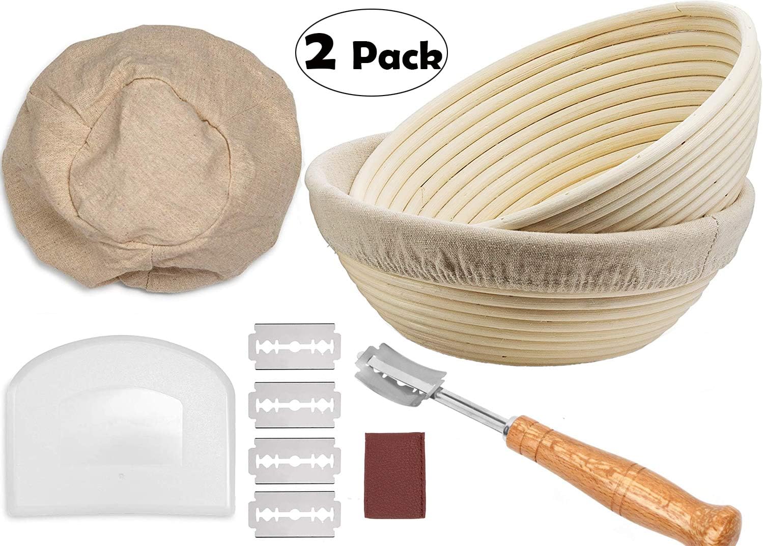 9" Bread Banneton Proofing Basket, set of 2, Round Bread Proving Baskets for Sourdough Rising