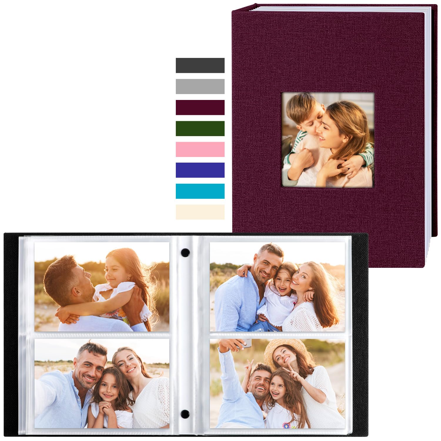 Benjia Photo Album 6x4 200 Pockets Slip in, Linen 200 Pockets Photo Albums Holds Landscape Only 10x15cm Picture Burgundy
