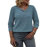 VISLILY Womens-Plus-Size-Tops Trendy V Neck Casual Long Sleeve Shirts Lightweight Knit Sweaters Button Decor Tunics Blouses