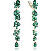 Crysdue Clip On Earrings for Women Rhinestone Crystal Teardrop Cluster Wedding Bridal Non Pierced Long Dangle Earring for Prom Party