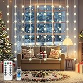 Patioman Ball Curtain Lights, Warm White Window Light 70 Balls Hanging Lights with Remote Fairy Led Twinkle String Light Home Bedroom Wall Ceiling Décor for Christmas, Wedding, Party, Birthday