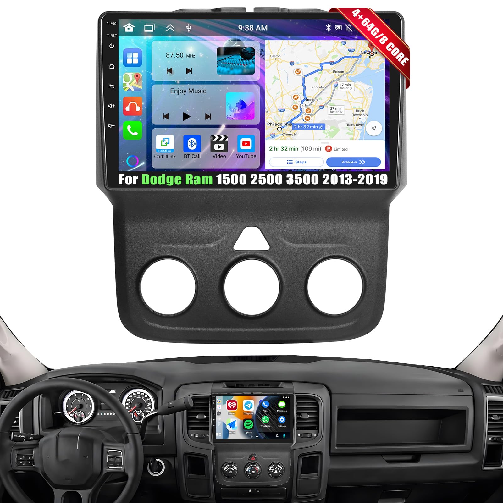 Photo 1 of [8 Core 4G+64G] Android 13 Car Stereo for Dodge Ram 1500 2500 3500 2013-2019 with Wireless Apple Carplay Android Auto,9'' HD Touchscreen Dodge Ram Radio with WiFi,GPS/Bluetooth FM/RDS +Backup Camera