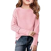 Haloumoning Girls Fall Sweater Kids Fashion Long Sleeve Ribbed Knit Split Pullover Tops 5-14Y