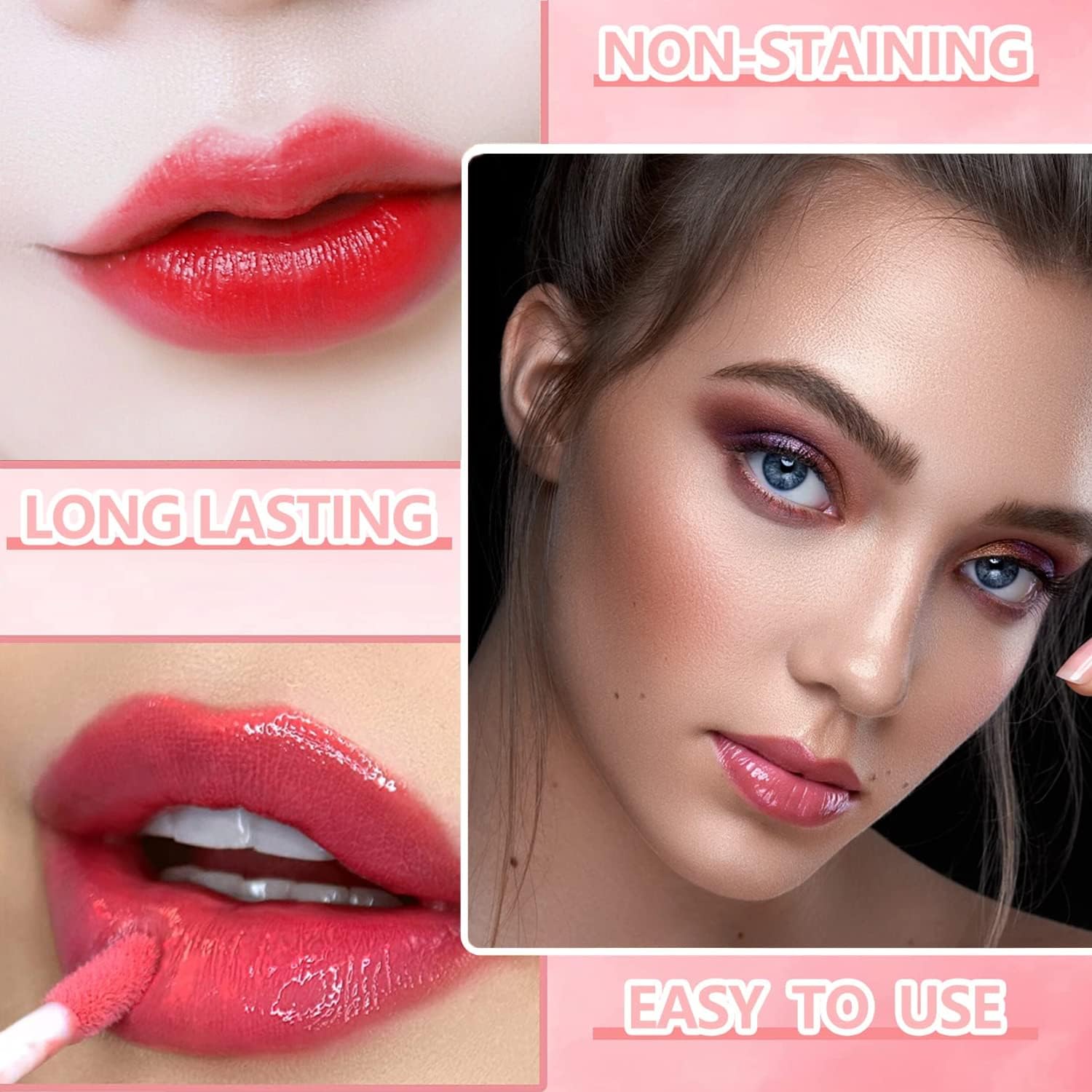 Eakroo 10 Colors Lip Tint Stain Set, Korean Lip Gloss Watery Lip Stain Moisturizing Mini Liquid Lipstick Set, Blush for Cheeks, Lipstick for Women, Non-Stick Cup, Long-Lasting, Vivid Color (Set B)