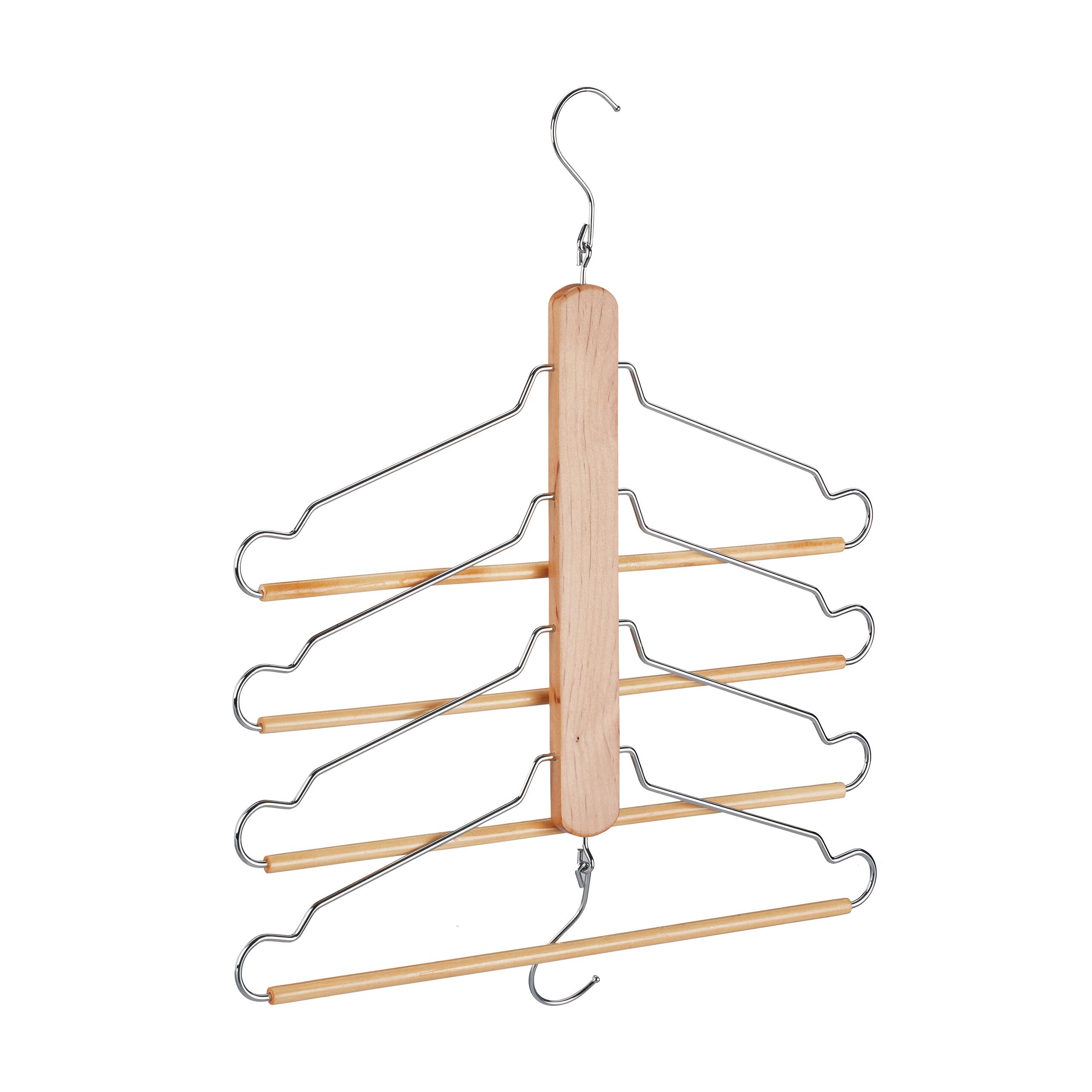 Relaxdays Multi Clothes Hanger, Holder with 4 Flexible Coat Hangers, Organiser, Metal Hooks, Lotus Wood, Natural