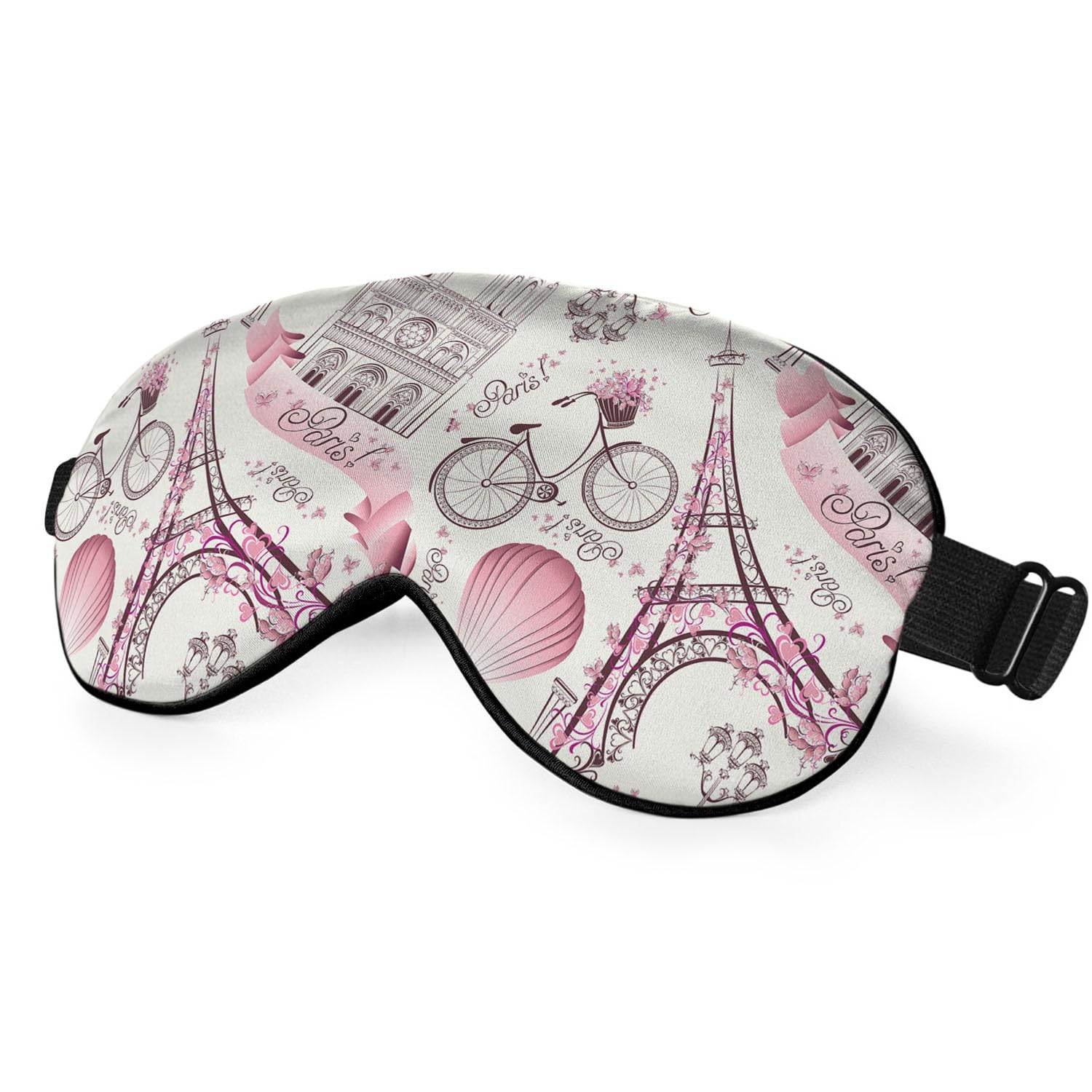 Photo 1 of NOHSHE Paris Symbols Sleep Mask Eye Mask Romantic Trip Balloon Bike Pink Sleep Mask Light Blocking Adjustable Smooth Soft Eye Masks for Women Deep Rest Travel