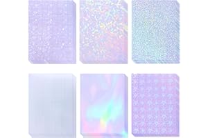 COSRK 36 Sheets Holographic Laminate Sheets Transparent Holographic Sticker Paper Self Adhesive Laminating Sheets Clear Vinyl Waterproof Overlay for Sticker Pape, 8.5x11 inch 6 Patterns