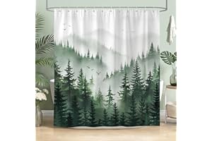 hometrixx Mountain Shower Curtain Misty Forest Nature Woodland Pine Tree Landscape Shower Curtains for Bathroom Decor Sets Ba