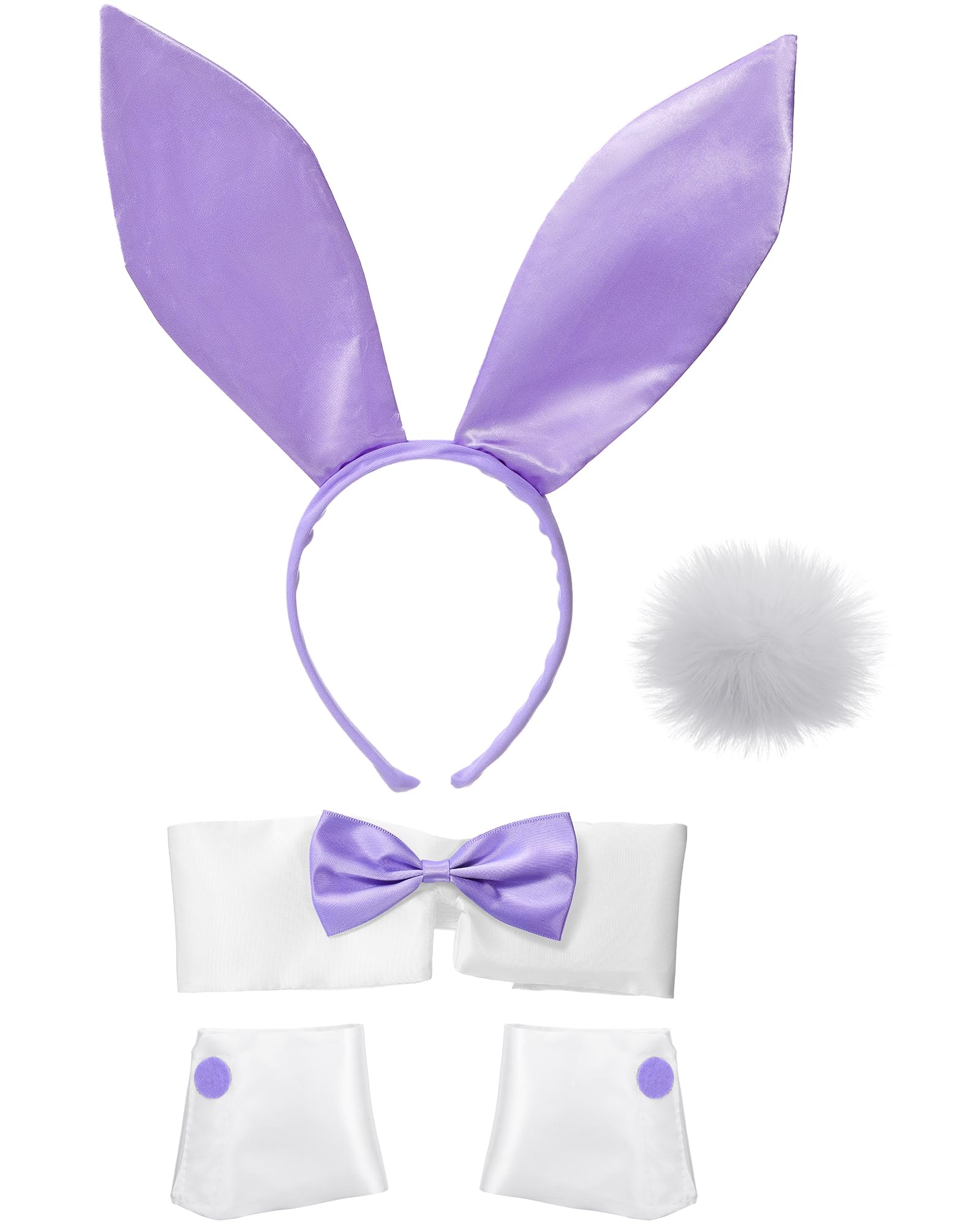 Photo 1 of SATINIOR Bunny Costume Set Rabbit Ear Headband Collar Bow Tie Costume Cuffs Rabbit Tail for Easter Party(Light Purple)