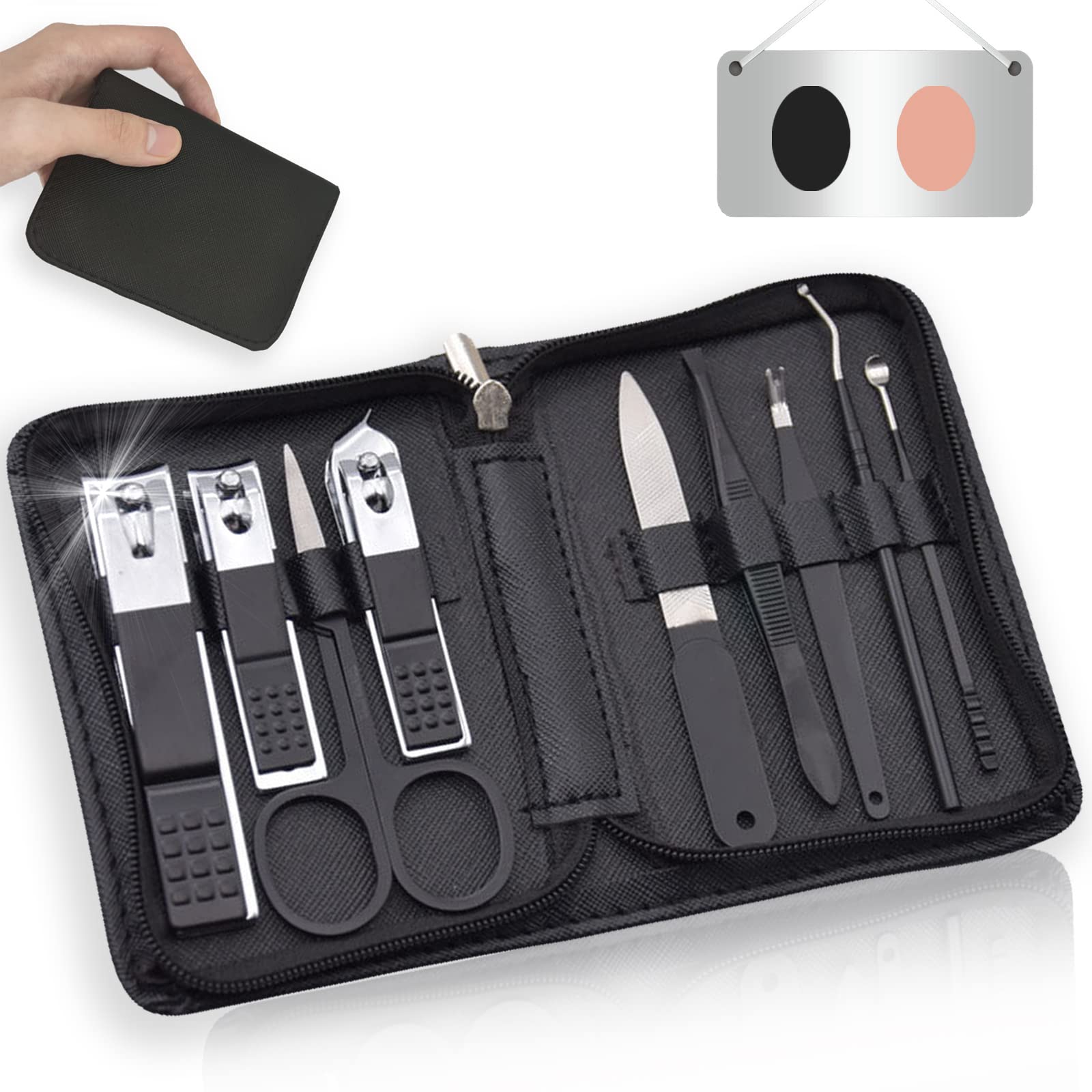 Nail Clippers Manicure Set | 9 In 1 Stainless Steel Professional Nail Care & Pedicure Kit With Zip | Nail Scissors Grooming Kit For Men Women Travel & Home Use Tools （Black）