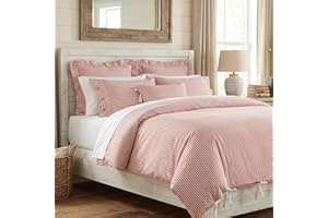 Piper Classics Farmhouse Ticking Stripe Duvet Cover Bedding, Red & Off-White, King 92x108, Comforter Cover w/Twill Ties, Soft, Comfortable, Farmhouse Bedroom Décor