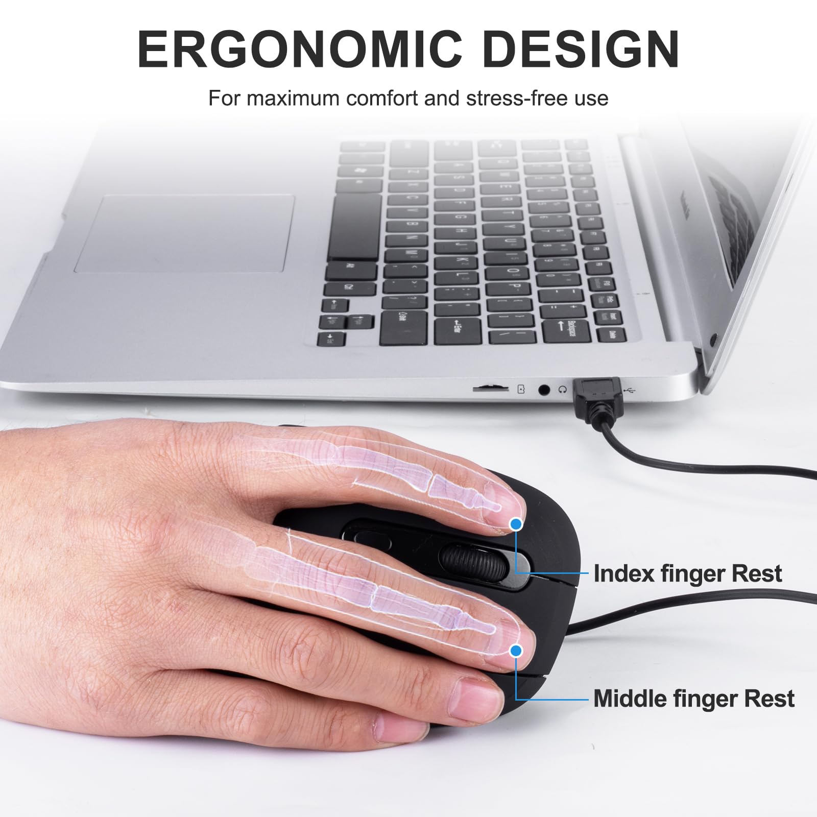 HXMJ Vertical Mouse Wired,USB Ergonomic Optical Mice,Silent Click,Right Handed-Black