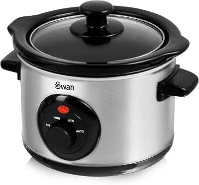 Swan SF17010N 1.5 Litre Slow Cooker 3 Settings Glass Lid 120W Stainless