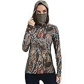 BASSDASH Women's UPF 50+ Camo Hunting Hoodie with Neck Gaiter Breathable Performance Long Sleeve Fishing Hooded Tee FS03W
