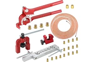 Haokixin 3/16 Inch 26Pcs Brake Line Bender Flaring Tool Include 25FT Zinc-Plated Copper Coated Brake Bending Lines and Single Flare Cutter Repair Kit 16 Rust-Resistant Fitting 4 Nut 2 Union, Gold
