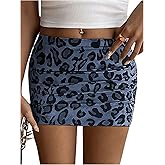 SweatyRocks Women's Leopard Print Ruched Mini Skirt Low Waist Bodycon Skirts Club Streetwear