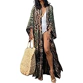 Bsubseach Stylish Tie Dye Open Front Long Kimono Swimsuit Cover Up for Women Swimwear Cover Ups