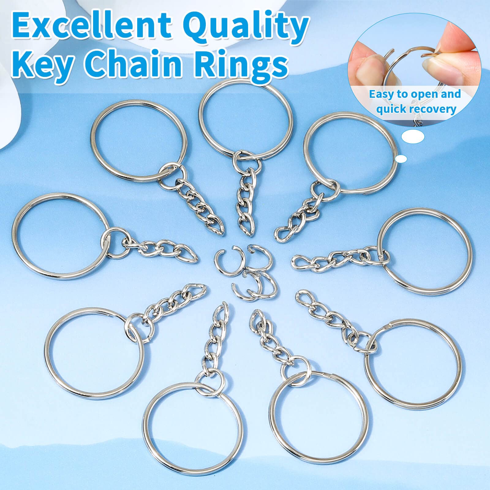 Paxcoo 50Pcs Keychains with Chain and 50 Pcs Jump Rings, Keychain Rings Kit Findings Bulk for Keychain Making Supplie DIY Crafts
