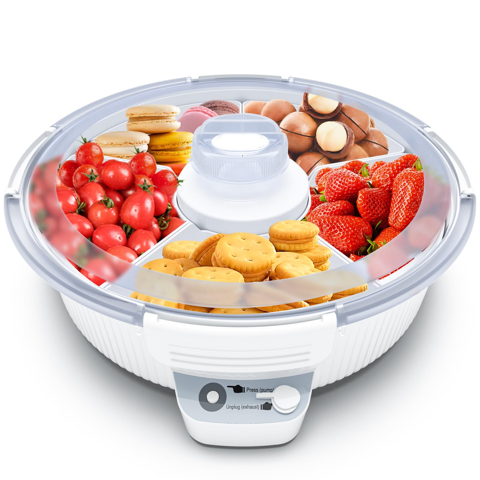 Photo 1 of 11-inch Vacuum Divided Snack Tray with Lid for Vacuum Storage of Nuts, Dried Fruits and Snacks, with 5 Removable Trays Reusable Portable Snackle Container Tray