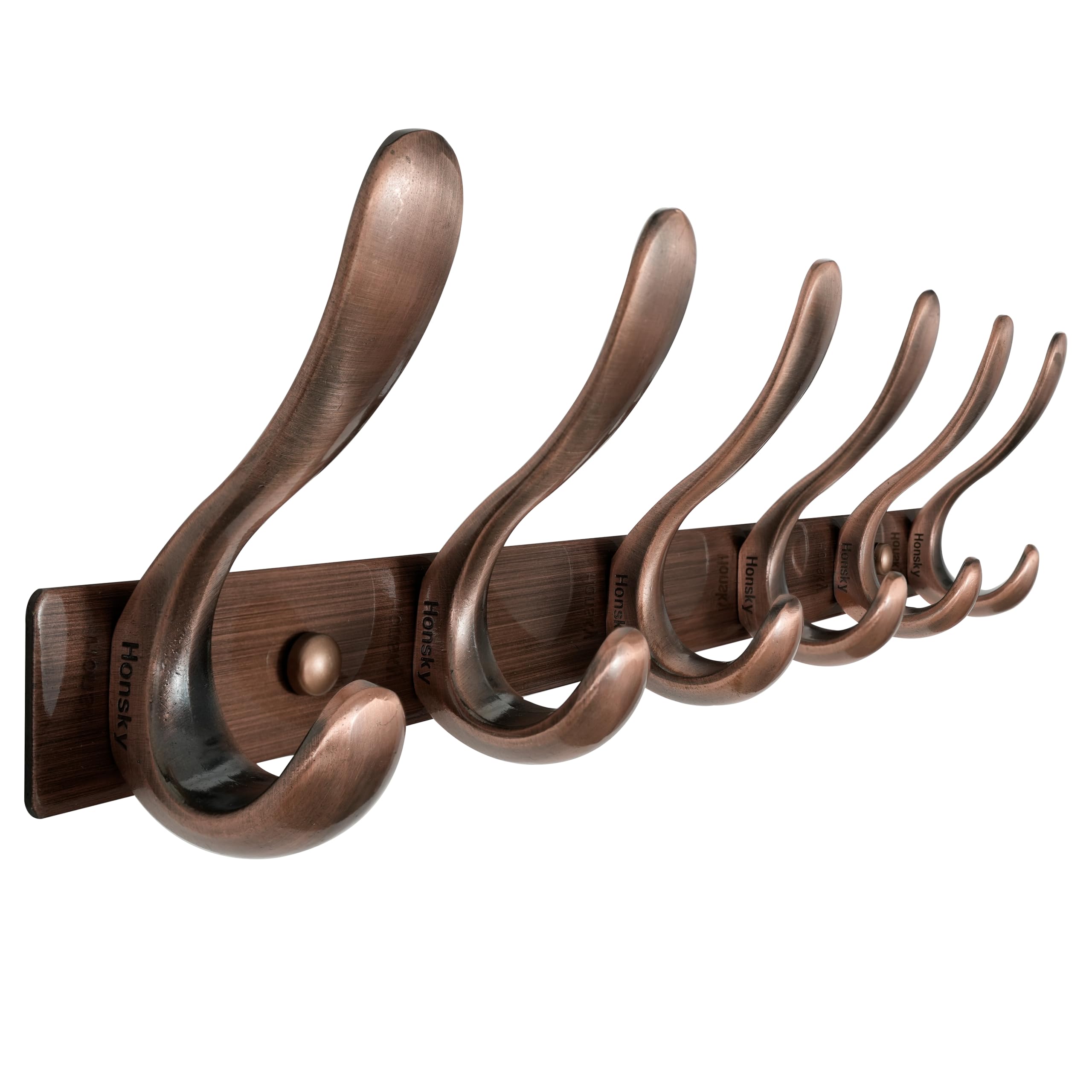 HONSKY Wall Coat Rack- Stylish,44cm Metal Coat Hanger Wall Mounted,Heavy Duty 6 Hooks Wall Coat Hook for Hallway, Bedroom, Behind Door Hanging Coat,Clothes,Hat,Jacket,Antique Copper