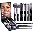 BS-MALL Travel Makeup Brush Set Foundation Powder Concealers Eye Shadows Makeup Set with LED light Mirror 14 Pcs (Purple)