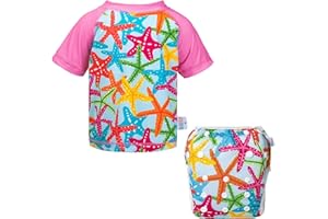 ALVA ALVABABY 2 Pieces Baby Girls Swimsuit Toddler Rash Guard Set Short Sleeve Swimwear Reusable Swim Diaper with Matching To