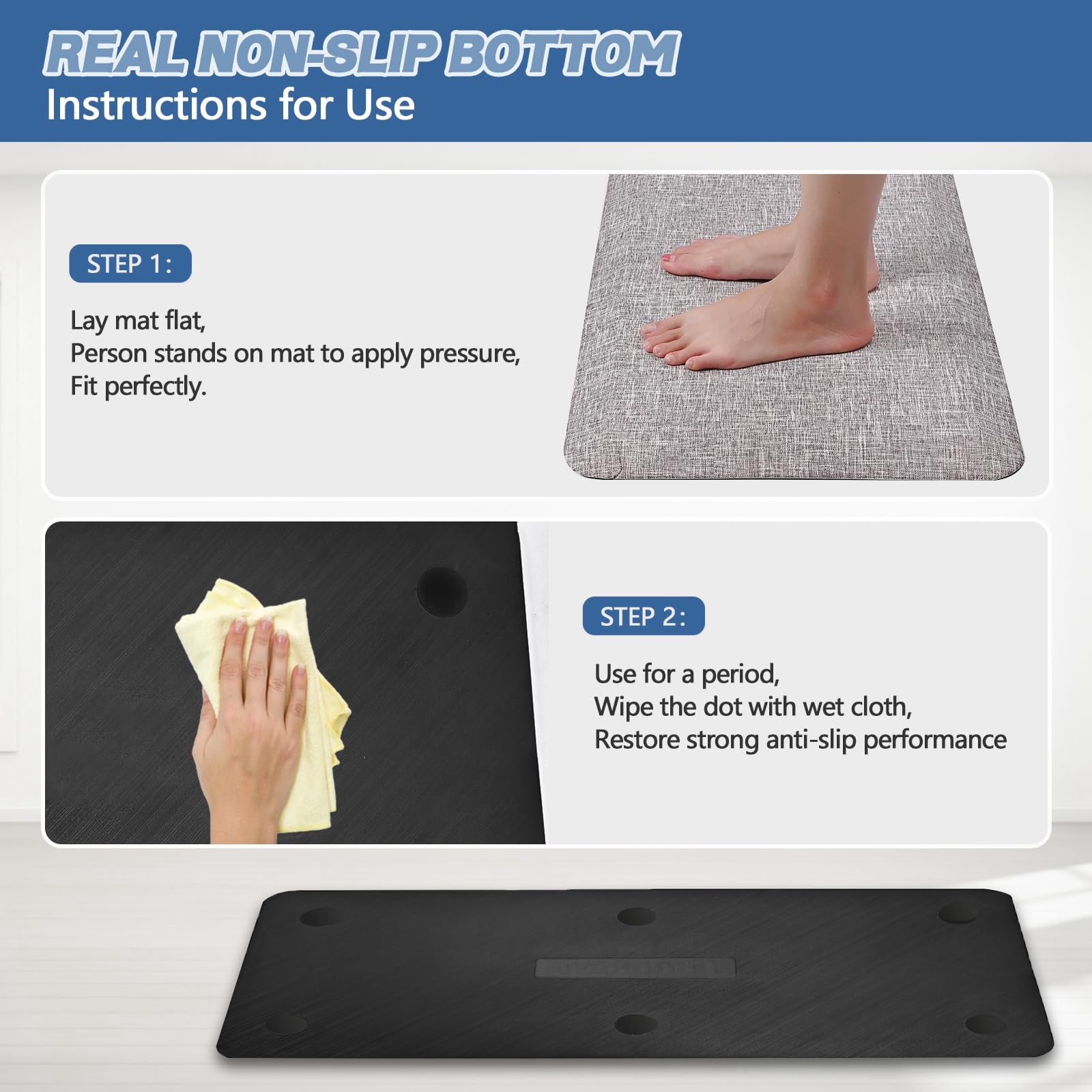 Ergohead Anti Slip 7/8 inchs Anti Fatigue Kitchen Floor Mat, Ergonomic Comfort Standing Mat, Waterproof Kitchen Runner for Home, Kitchen, Office, Laundry, Garage (Light Gray, 17.3
