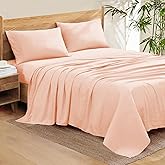 WhiteCurls Queen Sheet Set – 4 Piece Bed Sheets for Queen Size Bed, Soft and Breathable Pure Cotton, Fits Upto 19-24" Deep Pocket (Solid, Peach)