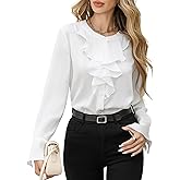 AGSEEM Womens Button Down Elegant Satin Ruffle Blouse Shirts Long Bell Sleeve Blouses Business Dressy Casual Tops 2026