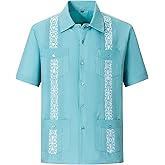 Men's Guayabera Shirts Short Sleeve Casual Snap Shirts