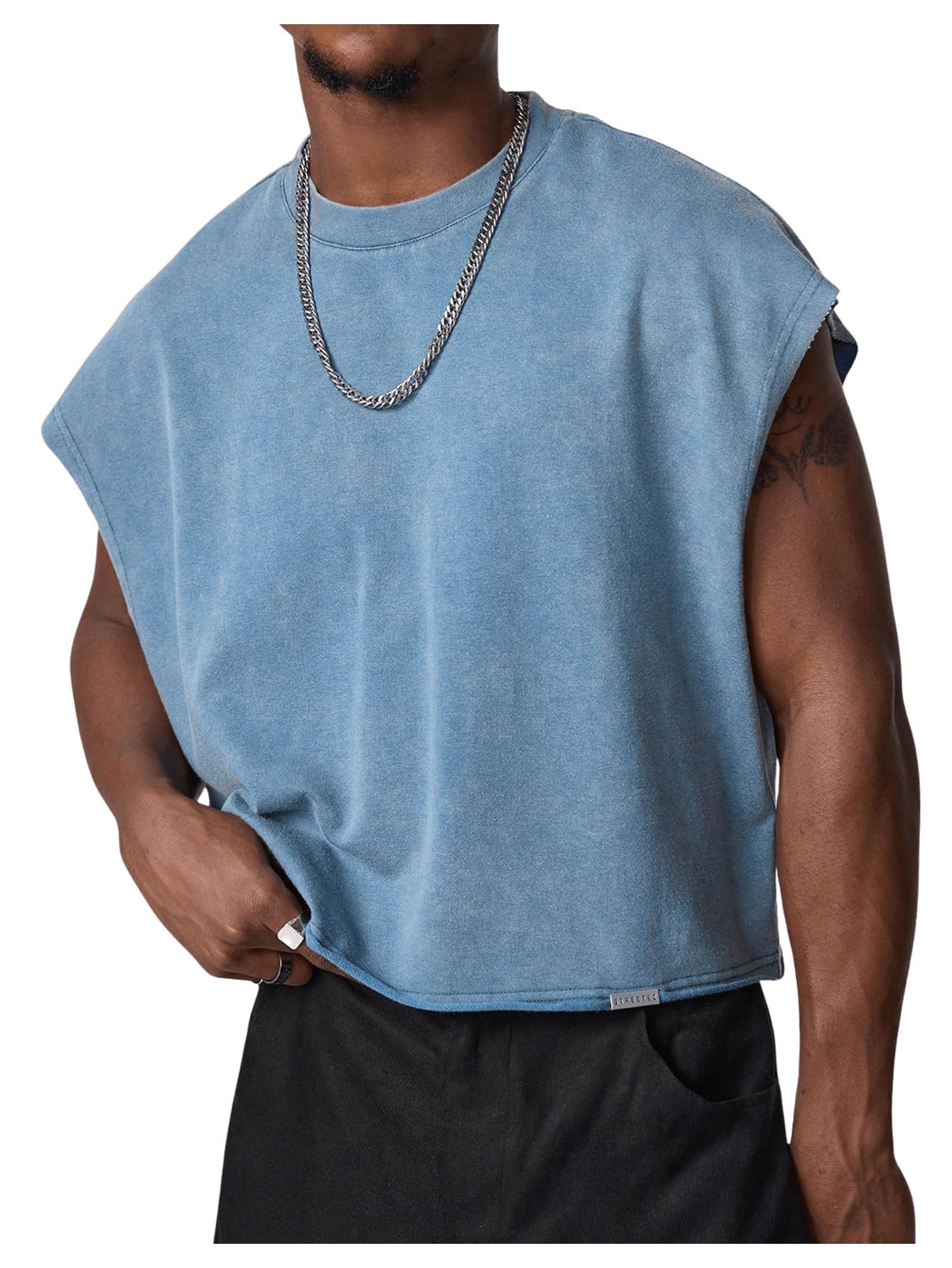 GORGLITTER Men's Dolman Sleeve Crop Vest Top T Shirts Crewneck Loose Pullover Tank Tops