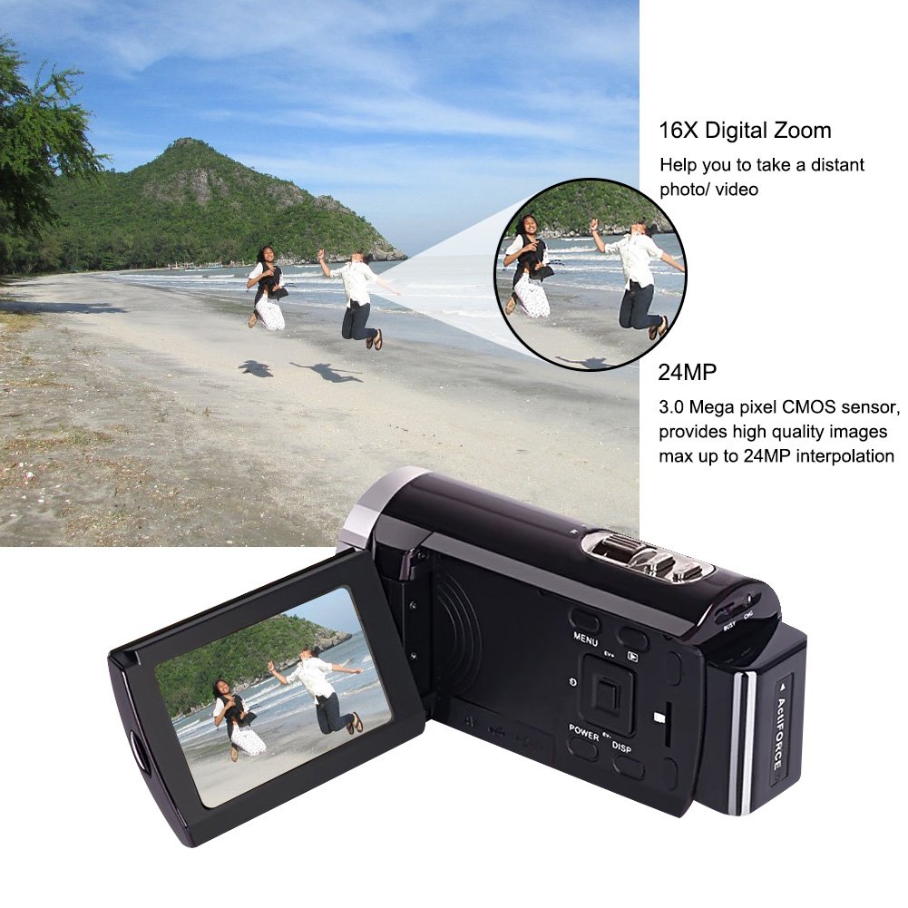 Camorder Video Camera SEREE Full HD 1080p Digital Video Recorder 20MP 16X Zoom 3 Inch Touch Screen Dual Memory Cards
