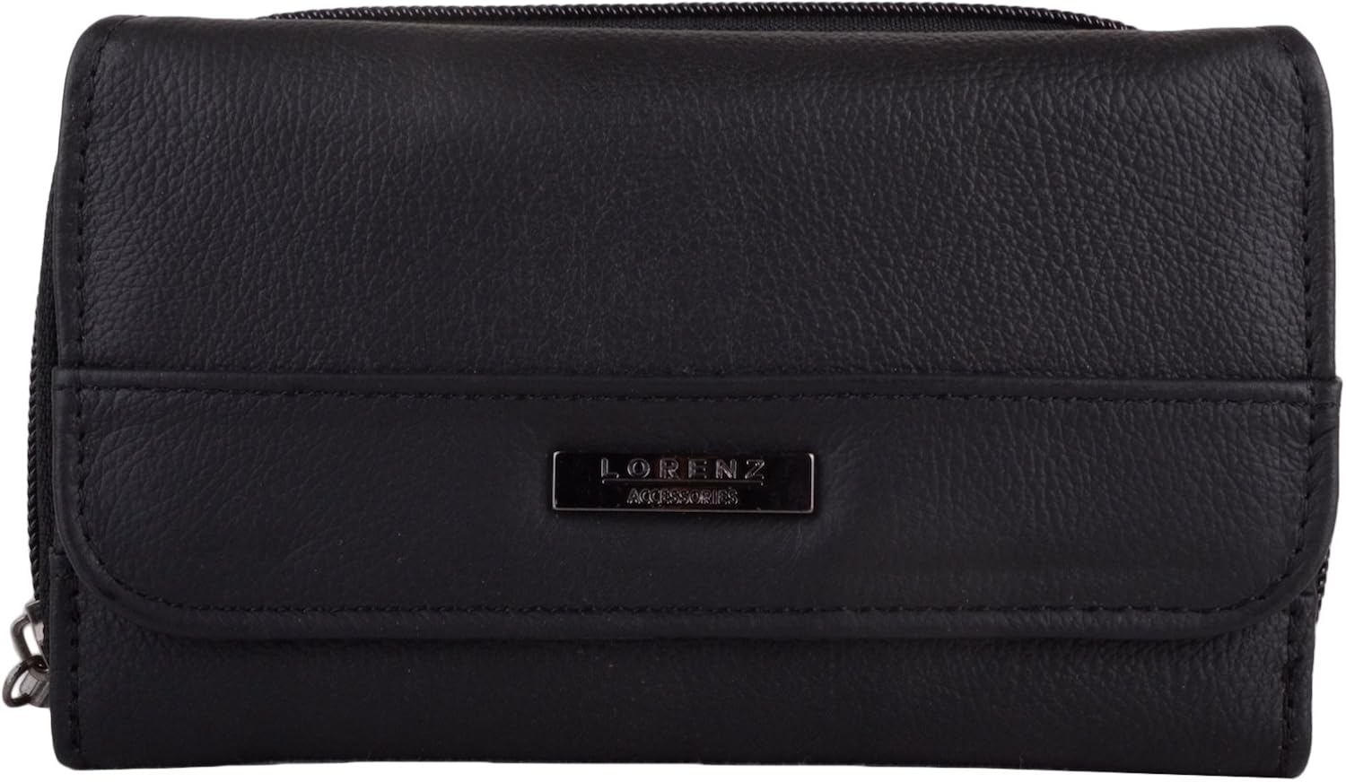 Womens Leather Tri-Fold RFID Protected Money/Coin Holder/Purse - Black, Length 15.5cm, Height 9cm, Depth 2cm approx