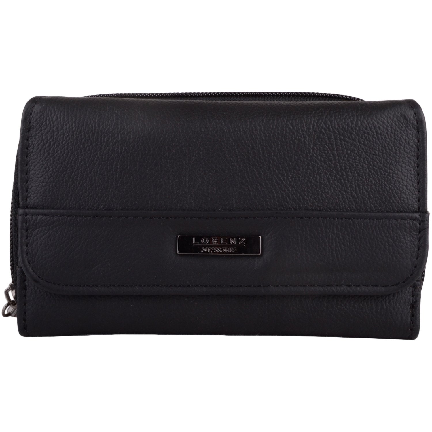 Womens Leather Tri-Fold RFID Protected Money/Coin Holder/Purse - Black