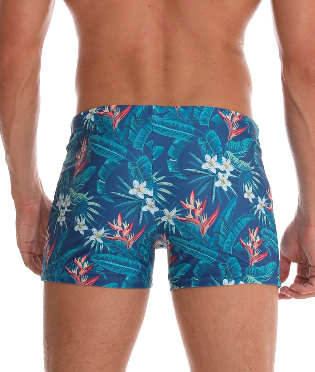 MIZOK Mens Quick Dry Swim Trunks Boxer Briefs Pad Swimsuit Flower Print