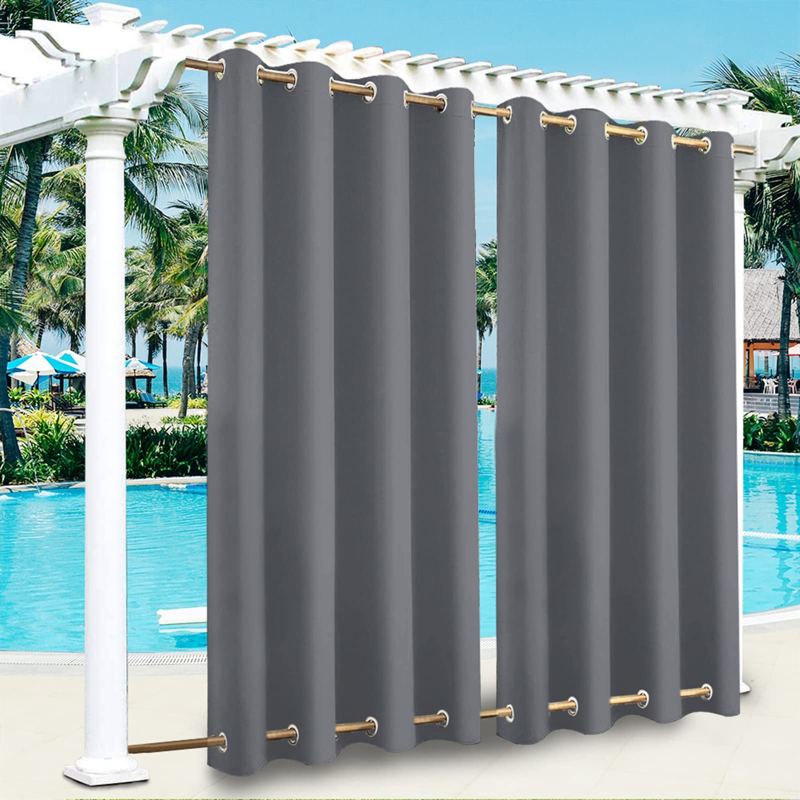 SK Studio Outdoor Curtains for Patio Waterproof Sunlight Block Rustproof Grommet Top and Bottom Windbreak Privacy Curtain for Gazebo, Front Porch, Pergola, 1 Panel, Dark Grey, 100" W x 96" L