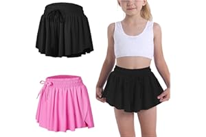 SKYANT Flowy Butterfly Shorts for Girls 2-in-1 Athletic Running Skirt Shorts Cheer Tennis Dance Preppy with Spandex Liner
