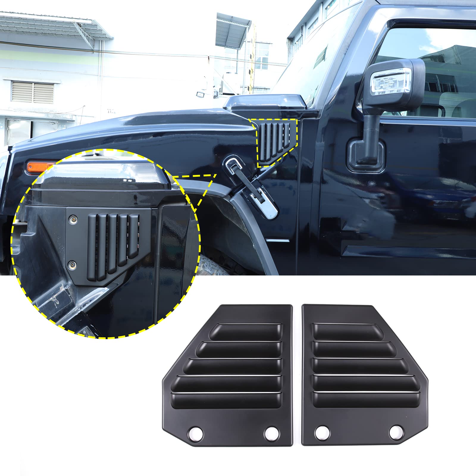Photo 1 of 2PCS Car Side Vent Cover Hood Intake Bezel Trim Molding Compatible with 2003-2009 Hummer H2,Side Scoop Hood Cover Car Exterior Accessories (Matter Black)