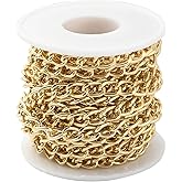 16.4 Feet Aluminum Curb Chains 10x6.5x1.8mm Twisted Links Cross Cable Chains Golden Plated with Spool for Pendant Necklace Jewelry Making