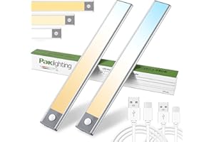 PAKLIGHTING 90 LED Under Cabinet Lights Motion Sensor,3 Color Temperature & Dimmable Closet Lights Wireless, 2200mAh Battery Type-C USB Rechargeable Under Counter Lights for Kitchen,Bedroom,Cupboard,Stairs-2Pack