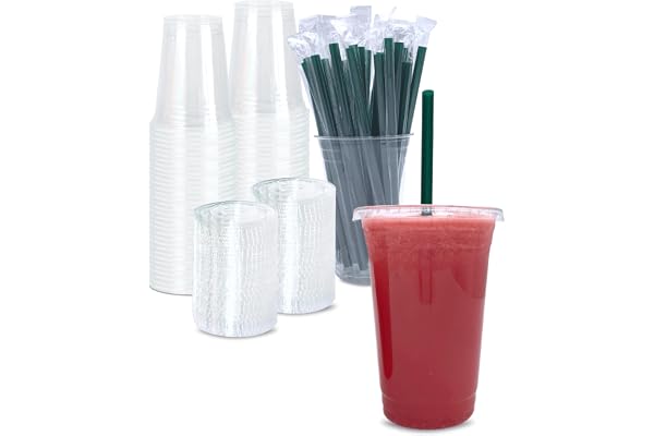 Cappatua 20 oz Clear Plastic Cups with Lids and STRAWS, Disposable Drinking Cups for Cold Drinks, Iced Coffee, Milkshakes, Smoothies, 25 Sets