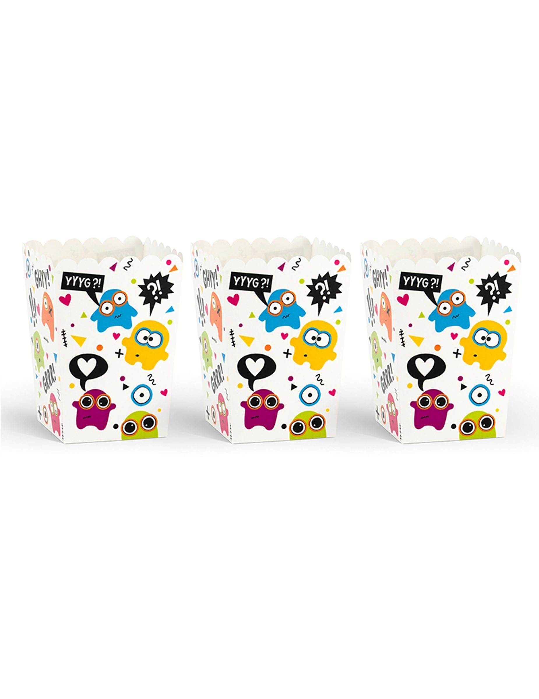 Party Deco Pack of 6 Cardboard Boxes Popcorn and Candy with Cute Monster Designs, Multicolor, Pack