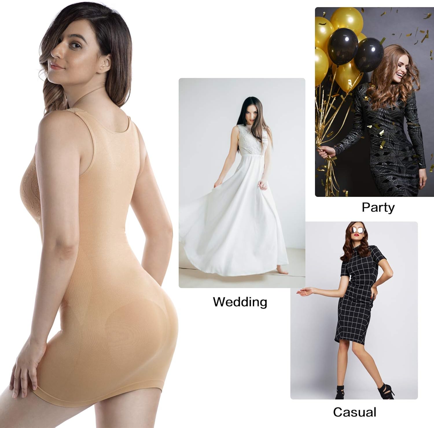 +MD Women's Full Body Shapewear Firm Control Seamless Slip V Neck Lace Tummy Control Slip Under Dresses at  Women’s Clothing store