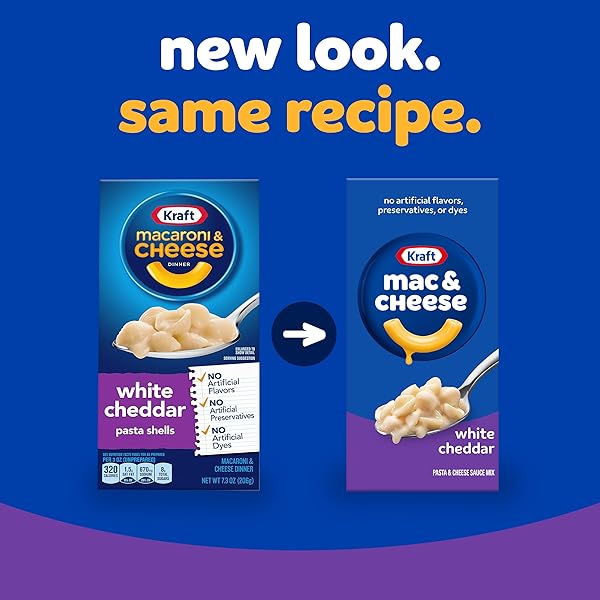 KRAFT MAC & CHEESE, 1 BOX, FOR EASY DINNER OR DINNER SIDES, WHITE CHEDDAR, NO ARTIFICIAL FLAVORS, PRESERVATIVES OR DYES, 7.3 OZ