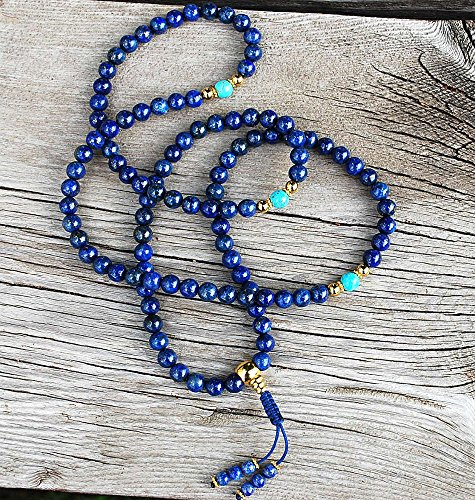 Lapis Mala with Gold & Turquoise