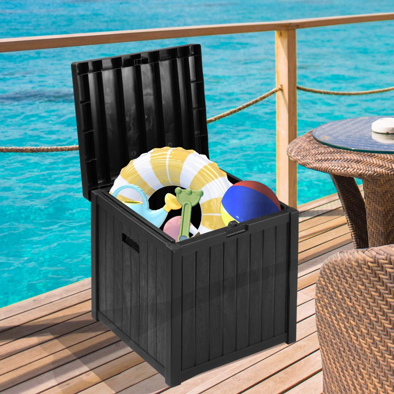 51 Gallon Patio Medium Deck Box Lightweight Outdoor Stroage Box Weather Resistant Garden Stroage Container for Patio Furniture Cushions, Pillows, Garden Tools and Pool Toys: Home Improvement