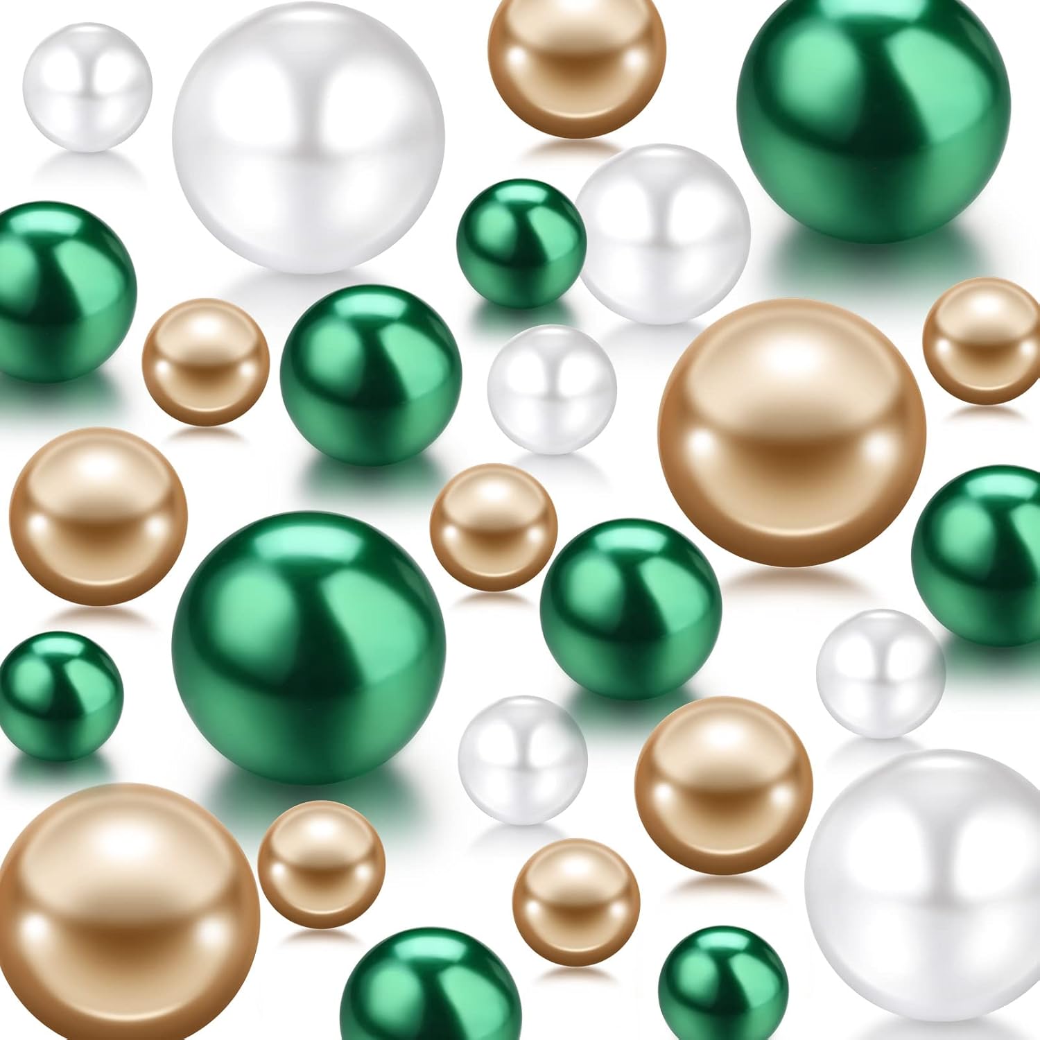 Vase Fillers - 200 Pieces Pearl for Vase Filler Pearl Beads No Hole Pearl Vase Makeup Beads for Brushes Holder for Home Wedding Decor, 10/14/20/30 mm (Gold, Green, White)